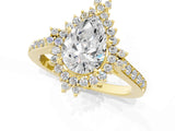 Yellow gold Pear Cut Cut Diamond Sunburst Halo Engagement Ring with Pavé Band_4