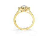 Yellow gold Pear Cut Cut Diamond Sunburst Halo Engagement Ring with Pavé Band_6