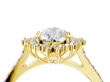 Yellow gold Pear Cut Cut Diamond Sunburst Halo Engagement Ring with Pavé Band_7