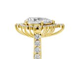 Yellow gold Pear Cut Cut Diamond Sunburst Halo Engagement Ring with Pavé Band_8