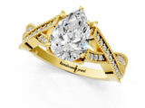Yellow gold Pear Cut Cut Diamond Twisted Band with Milgrain Pave Setting and Four-Prong Setting_7