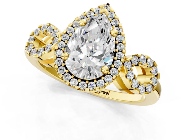 Yellow Gold Pear-Shaped Pave Infinity Halo Engagement Ring Setting