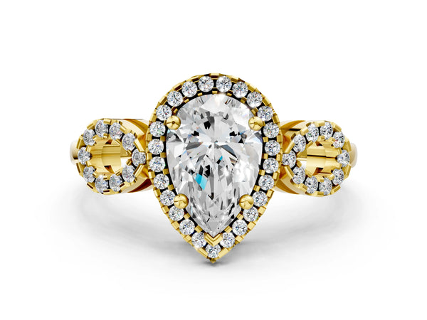 Yellow Gold Pear-Shaped Pave Infinity Halo Engagement Ring Setting