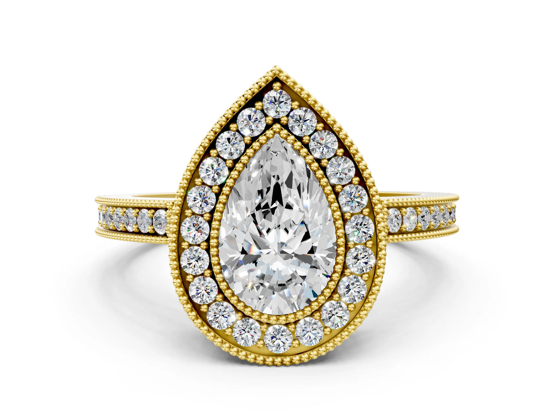 Yellow gold Pear Cut Cut Halo Pavé Diamond Ring_9