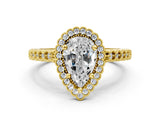 Yellow gold Pear Cut Cut Halo Pavé Solitaire Ring with Milgrain Band_7
