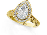 Yellow gold Pear Cut Cut Halo Pavé Solitaire Ring with Milgrain Band_8