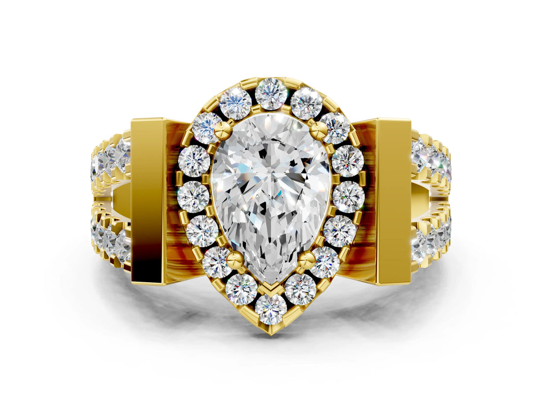 Yellow gold Pear Cut Cut Halo Split Shank Prong Set Ring_3
