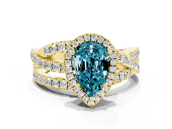 Yellow gold Pear Cut Cut Halo Split Shank Prong Setting Ring