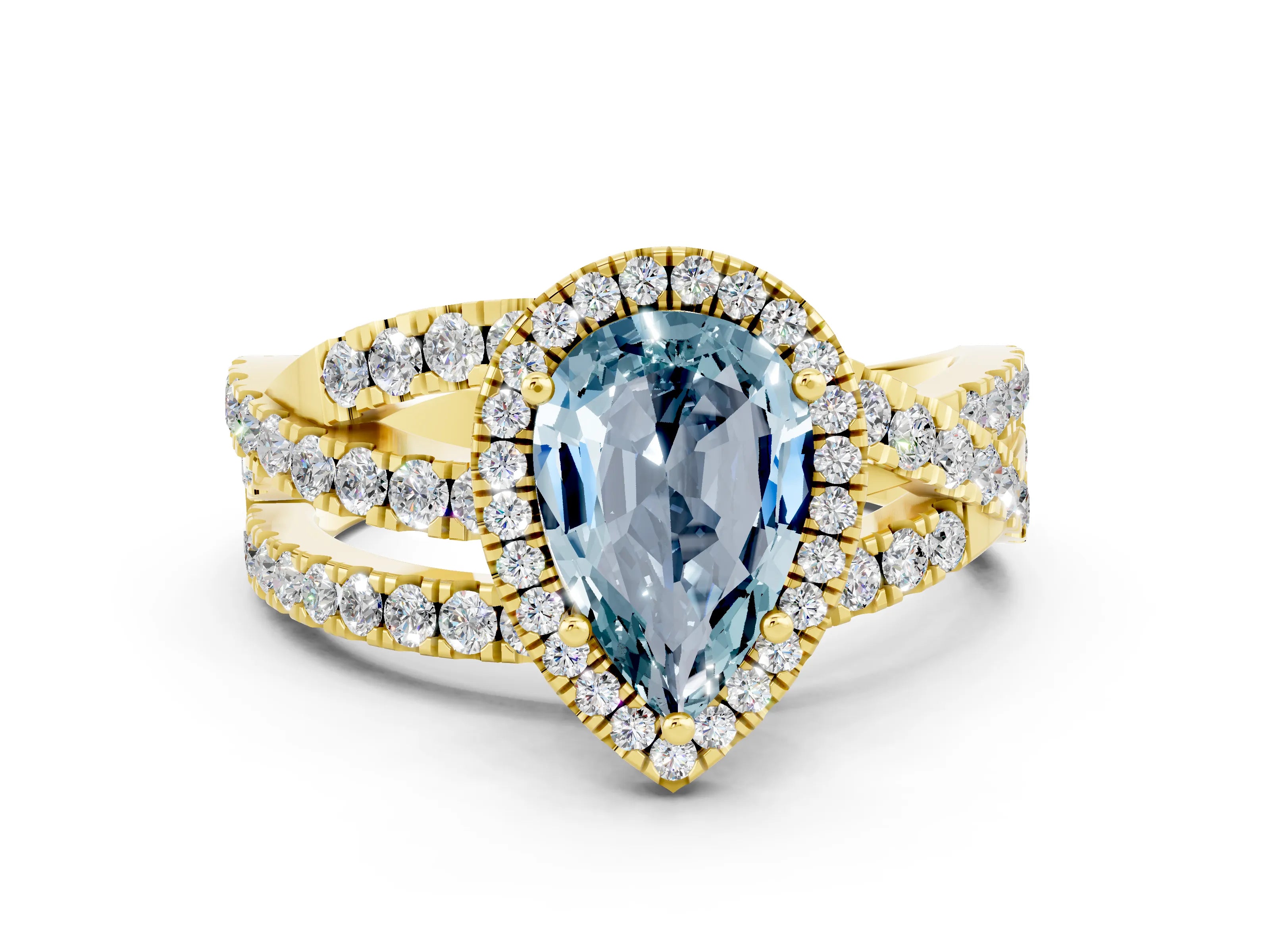 Yellow gold Pear Cut Cut Halo Split Shank Prong Setting Ring_12