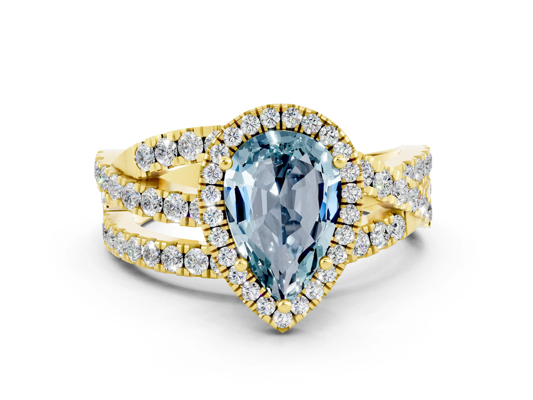 Yellow gold Pear Cut Cut Halo Split Shank Prong Setting Ring_12