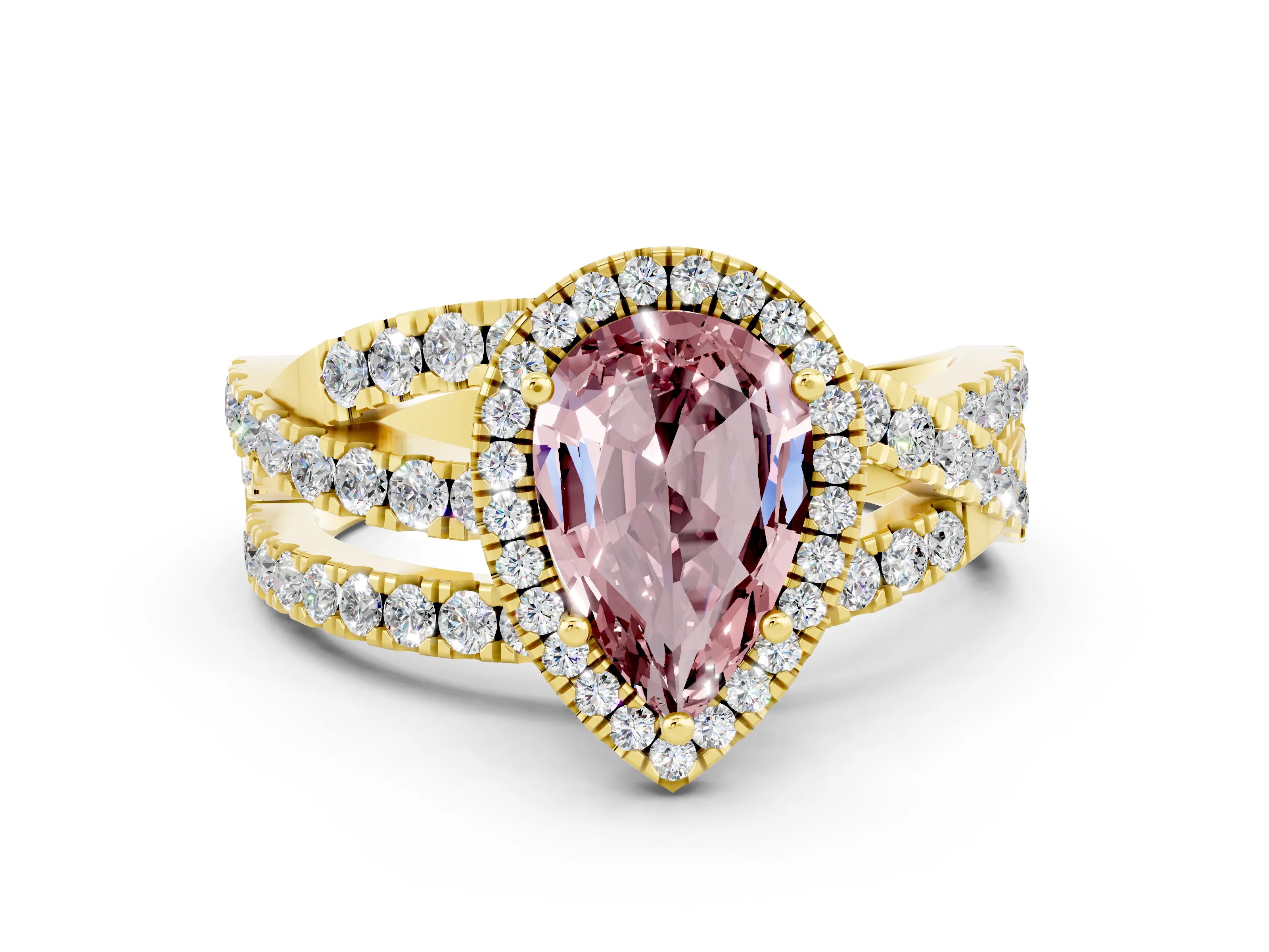Yellow gold Pear Cut Cut Halo Split Shank Prong Setting Ring_12