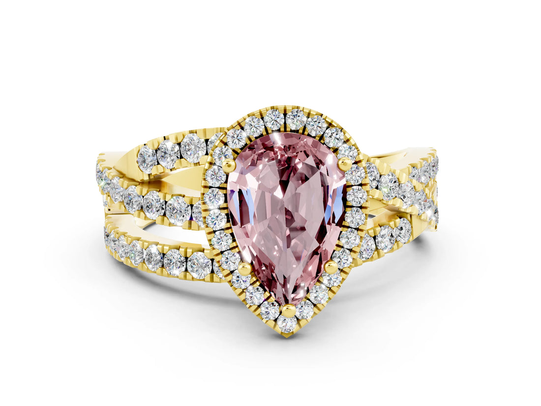 Yellow gold Pear Cut Cut Halo Split Shank Prong Setting Ring_12