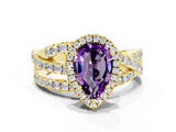 Yellow gold Pear Cut Cut Halo Split Shank Prong Setting Ring_12