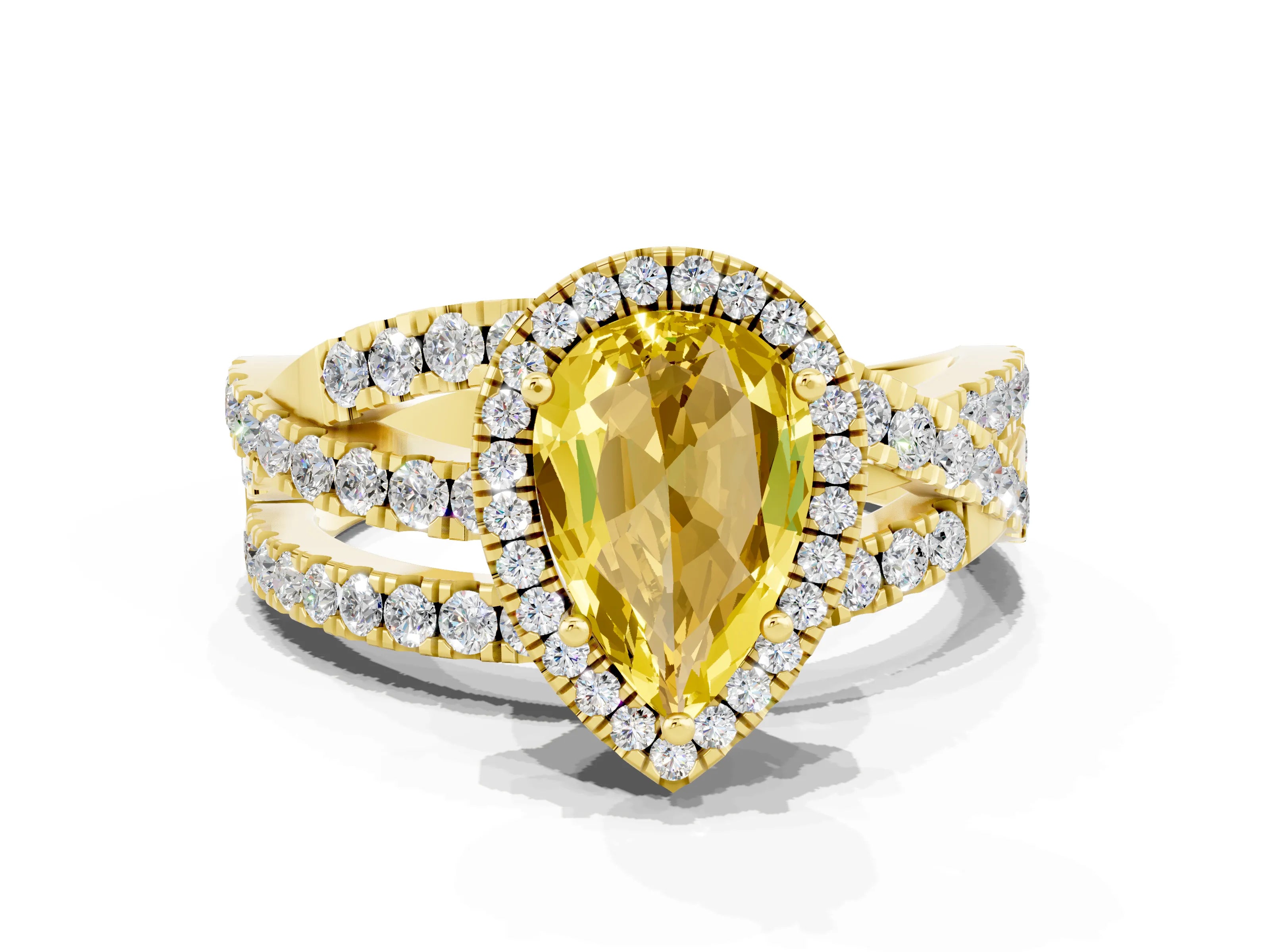 Yellow gold Pear Cut Cut Halo Split Shank Prong Setting Ring_12