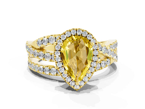 Yellow gold Pear Cut Cut Halo Split Shank Prong Setting Ring_12