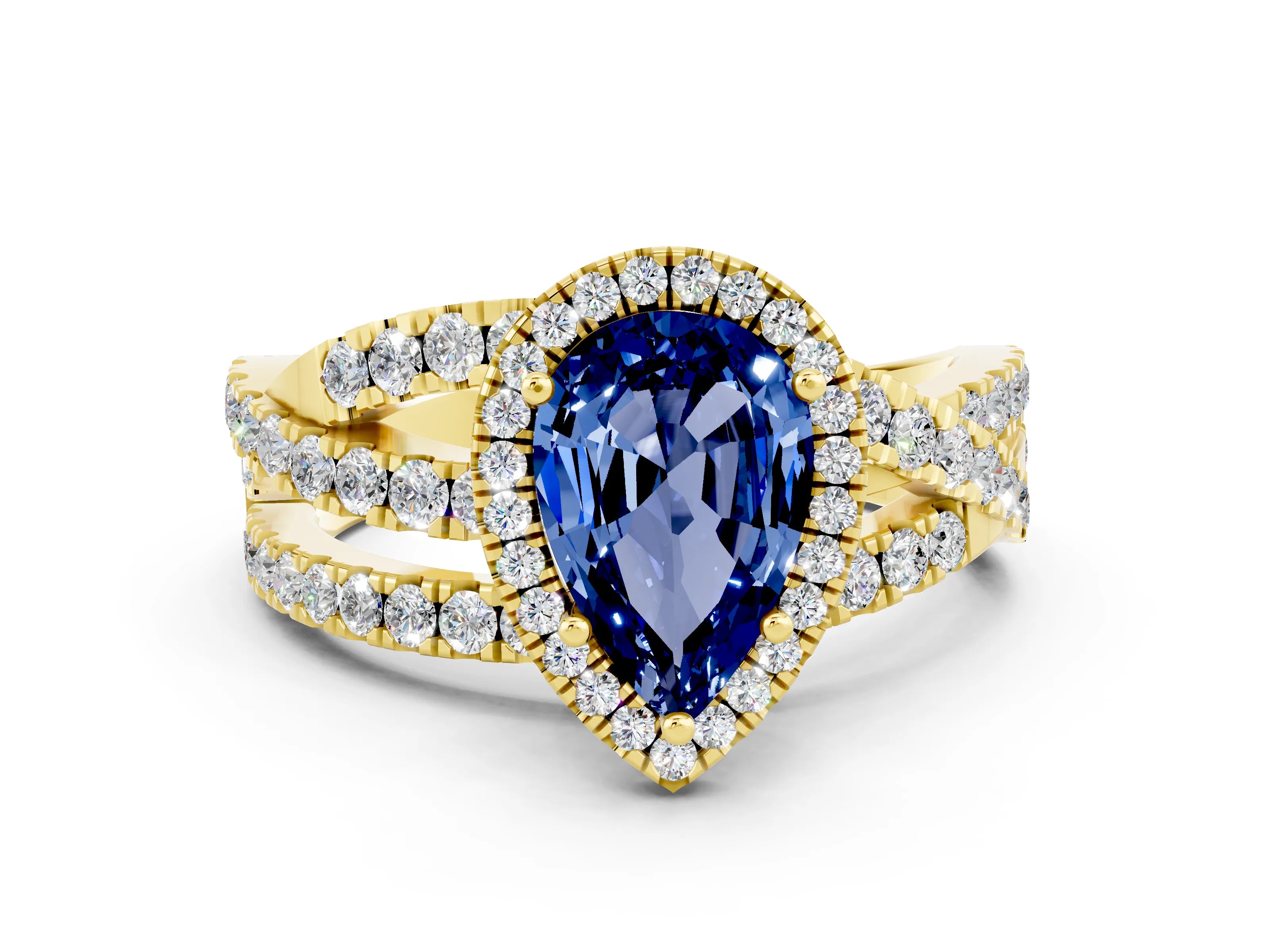 Yellow gold Pear Cut Cut Halo Split Shank Prong Setting Ring_12