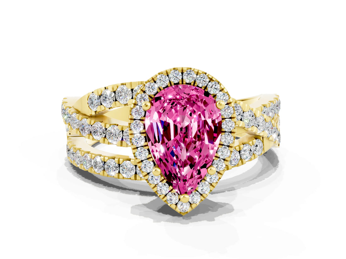 Yellow gold Pear Cut Cut Halo Split Shank Prong Setting Ring_12