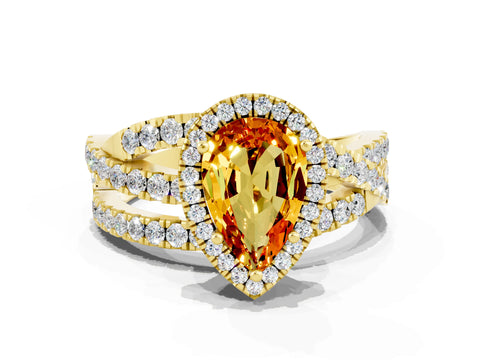 Yellow gold Pear Cut Cut Halo Split Shank Prong Setting Ring_12