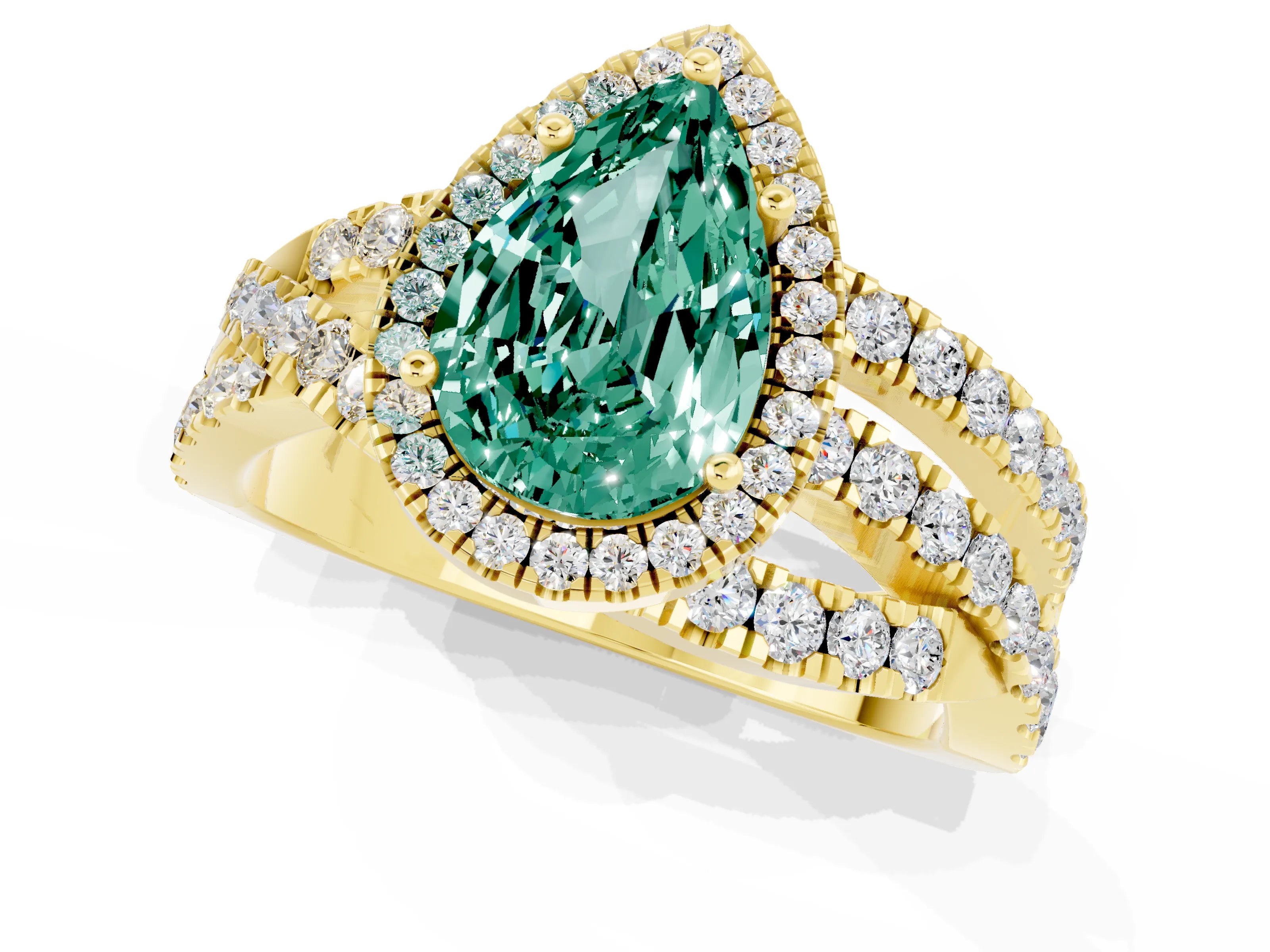 Yellow gold Pear Cut Cut Halo Split Shank Prong Setting Ring_13