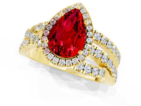 Yellow gold Pear Cut Cut Halo Split Shank Prong Setting Ring_13