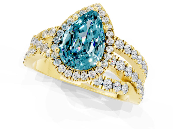 Yellow gold Pear Cut Cut Halo Split Shank Prong Setting Ring