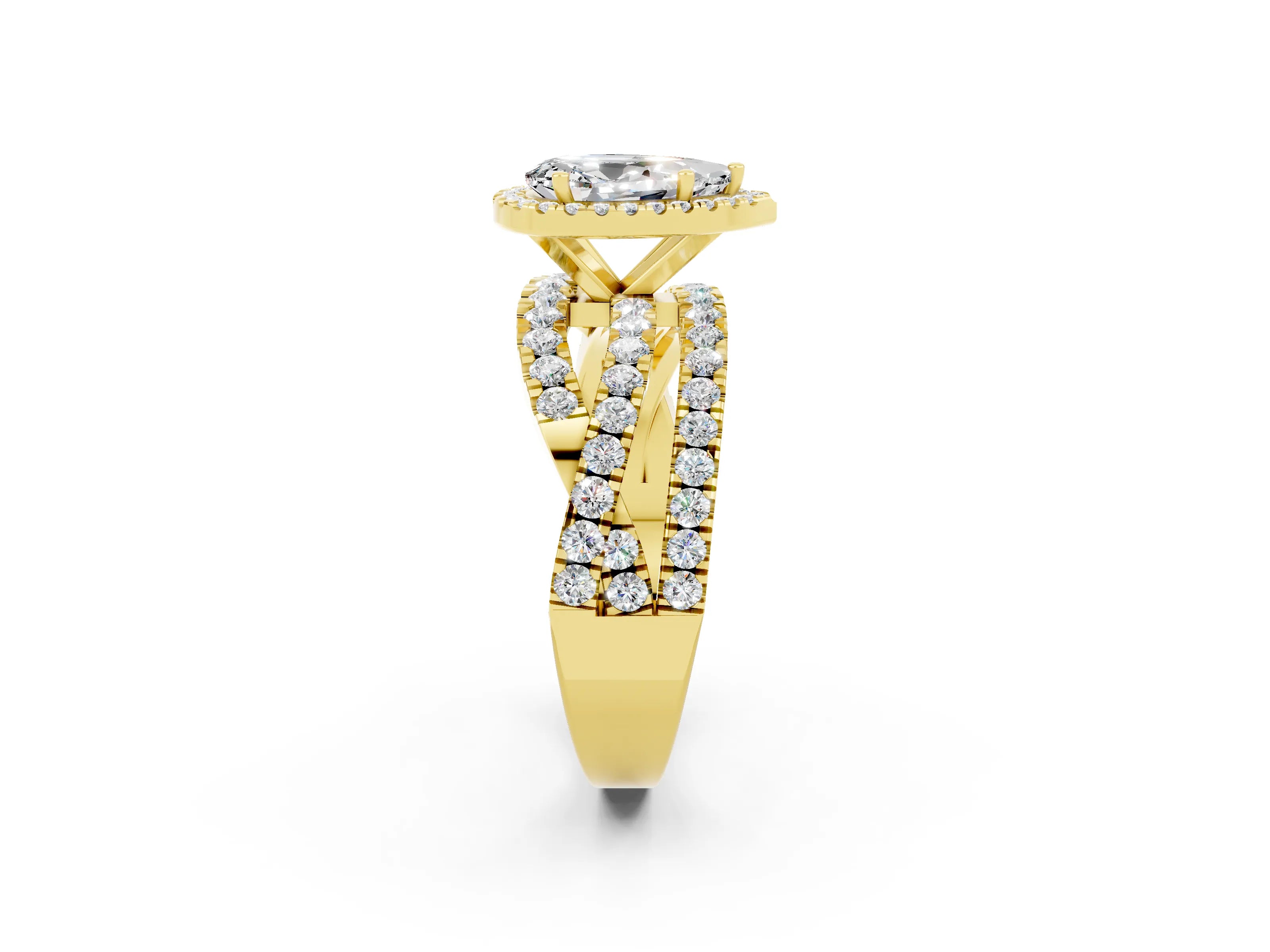 Yellow gold Pear Cut Cut Halo Split Shank Prong Setting Ring_14