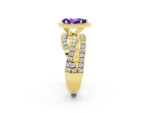 Yellow gold Pear Cut Cut Halo Split Shank Prong Setting Ring_14