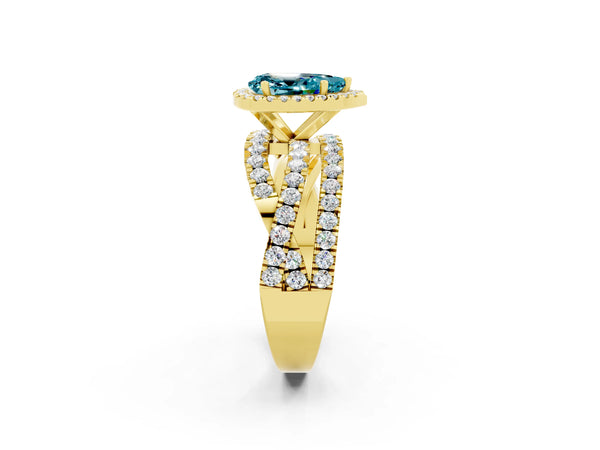 Yellow gold Pear Cut Cut Halo Split Shank Prong Setting Ring