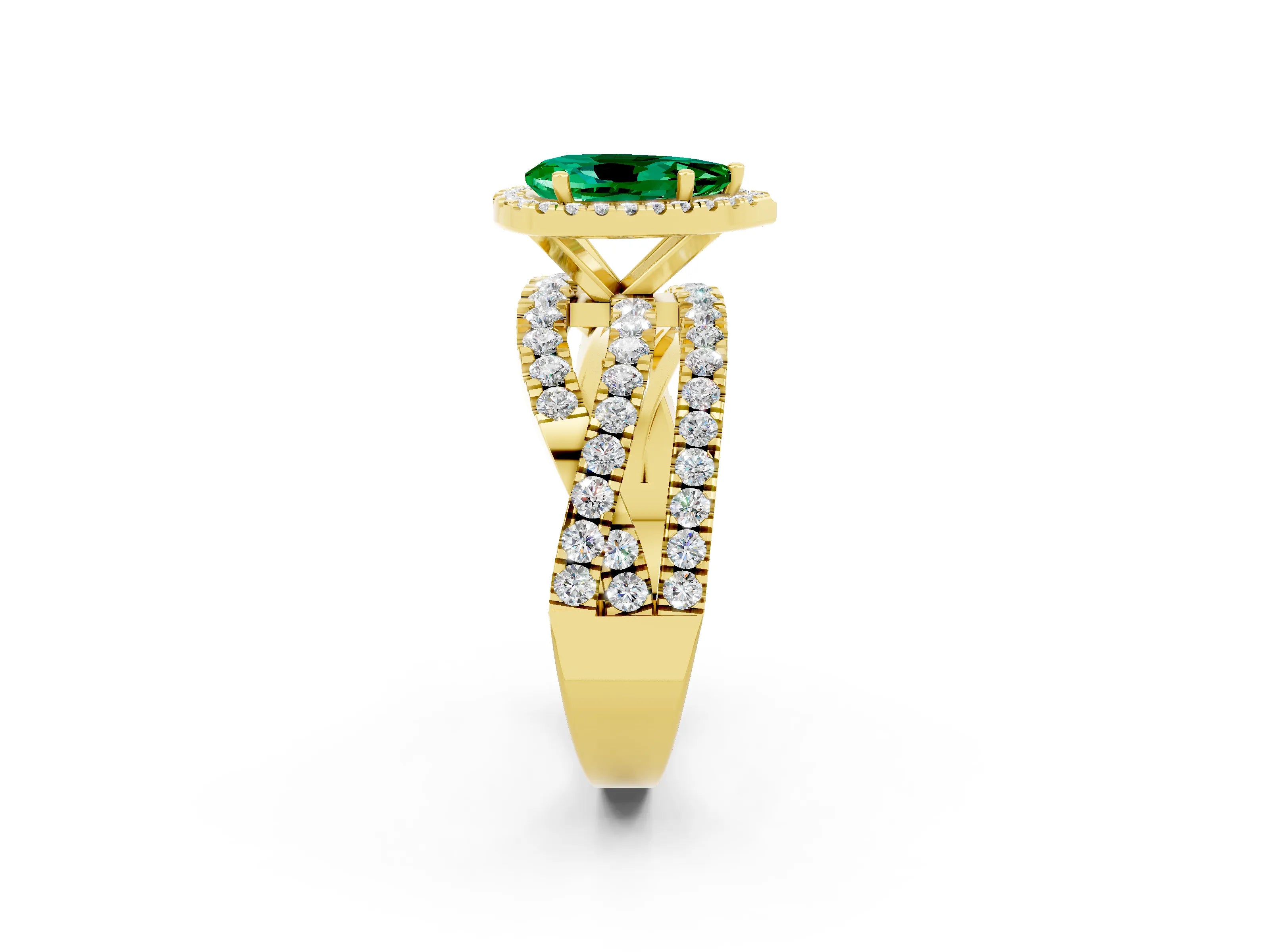 Yellow gold Pear Cut Cut Halo Split Shank Prong Setting Ring_14