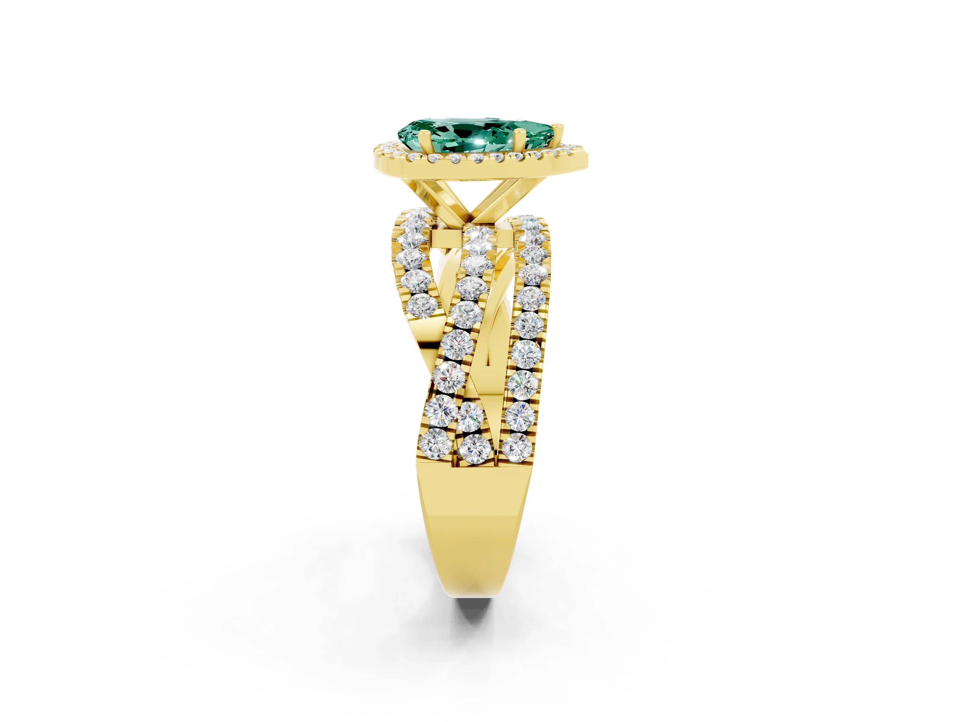 Yellow gold Pear Cut Cut Halo Split Shank Prong Setting Ring_14
