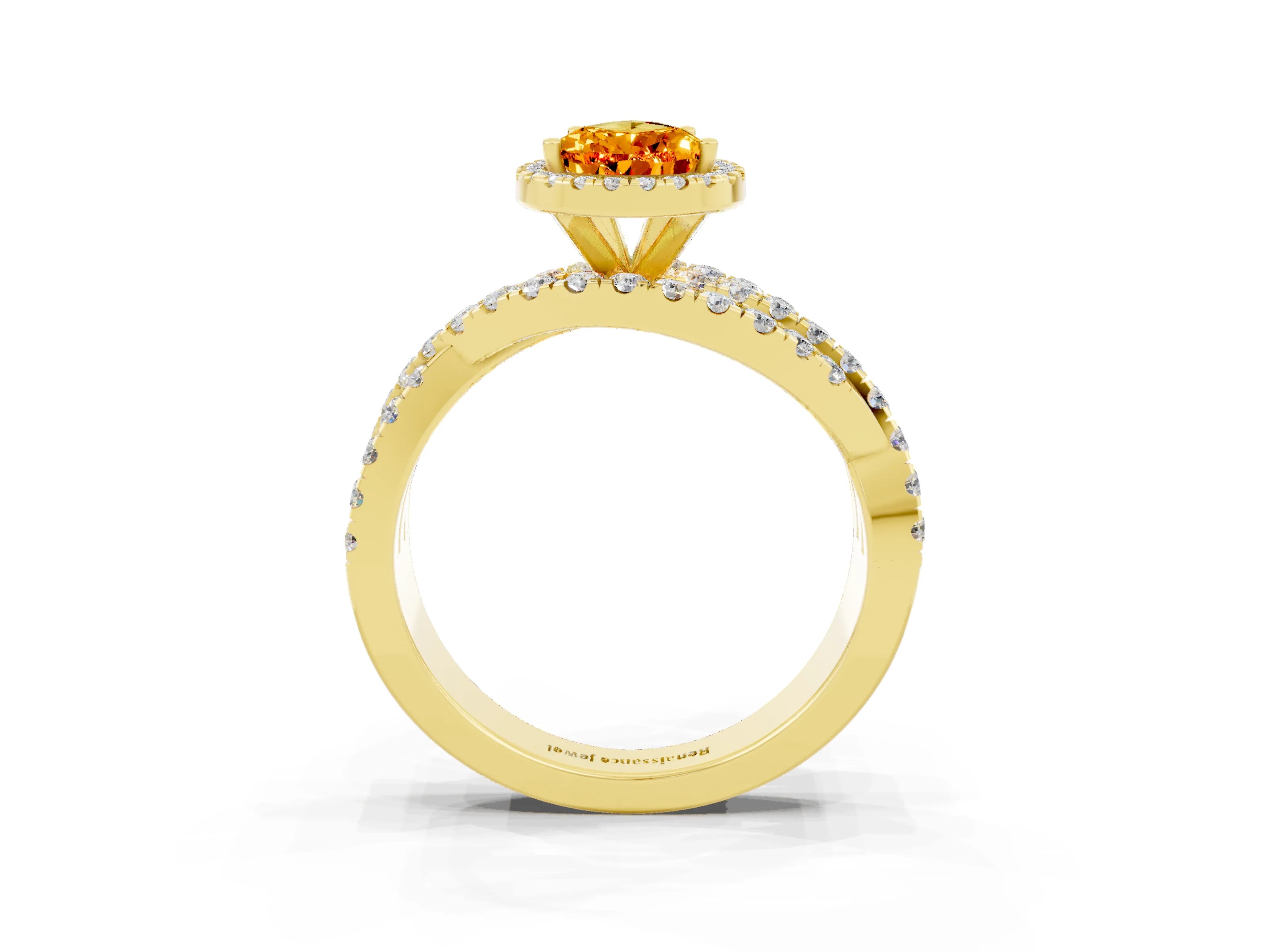 Yellow gold Pear Cut Cut Halo Split Shank Prong Setting Ring_15