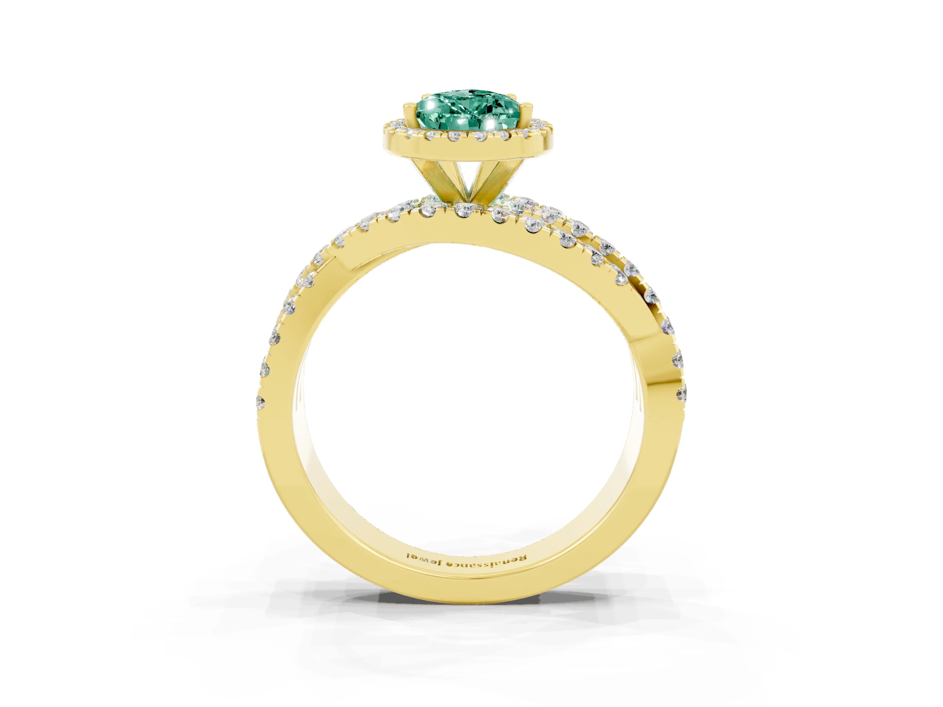 Yellow gold Pear Cut Cut Halo Split Shank Prong Setting Ring_15