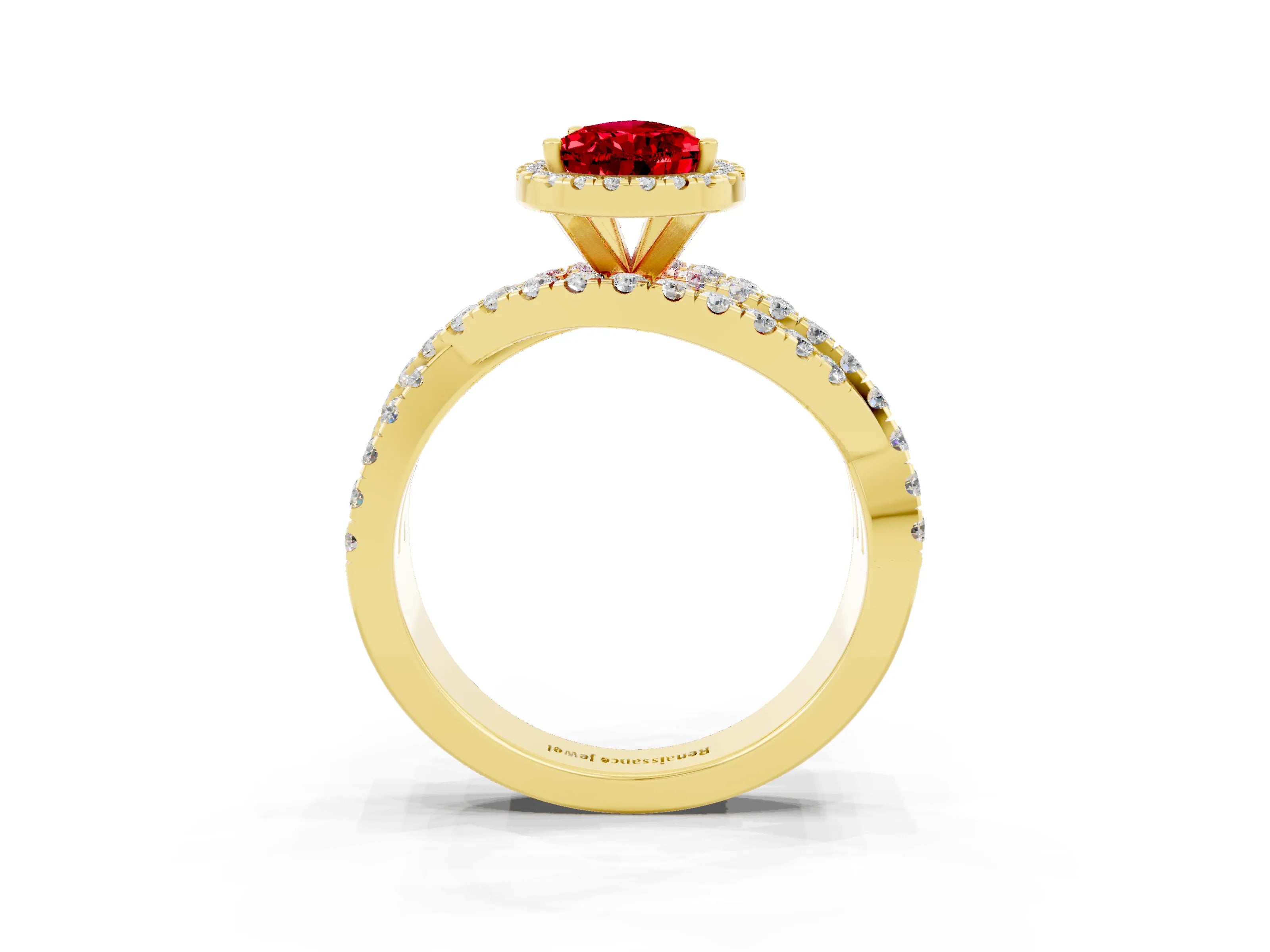 Yellow gold Pear Cut Cut Halo Split Shank Prong Setting Ring_15