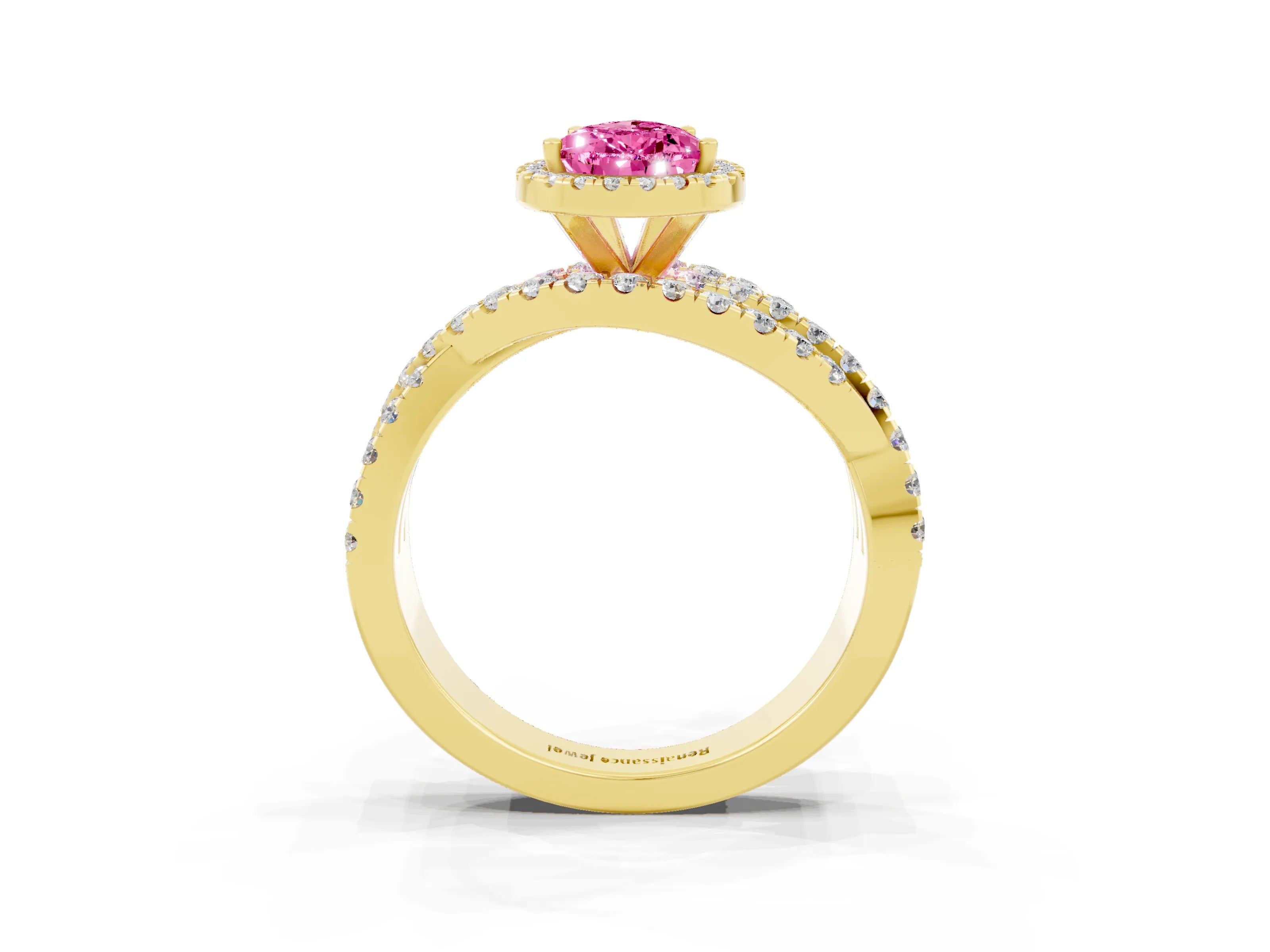 Yellow gold Pear Cut Cut Halo Split Shank Prong Setting Ring_15