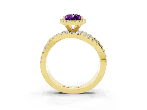 Yellow gold Pear Cut Cut Halo Split Shank Prong Setting Ring_15