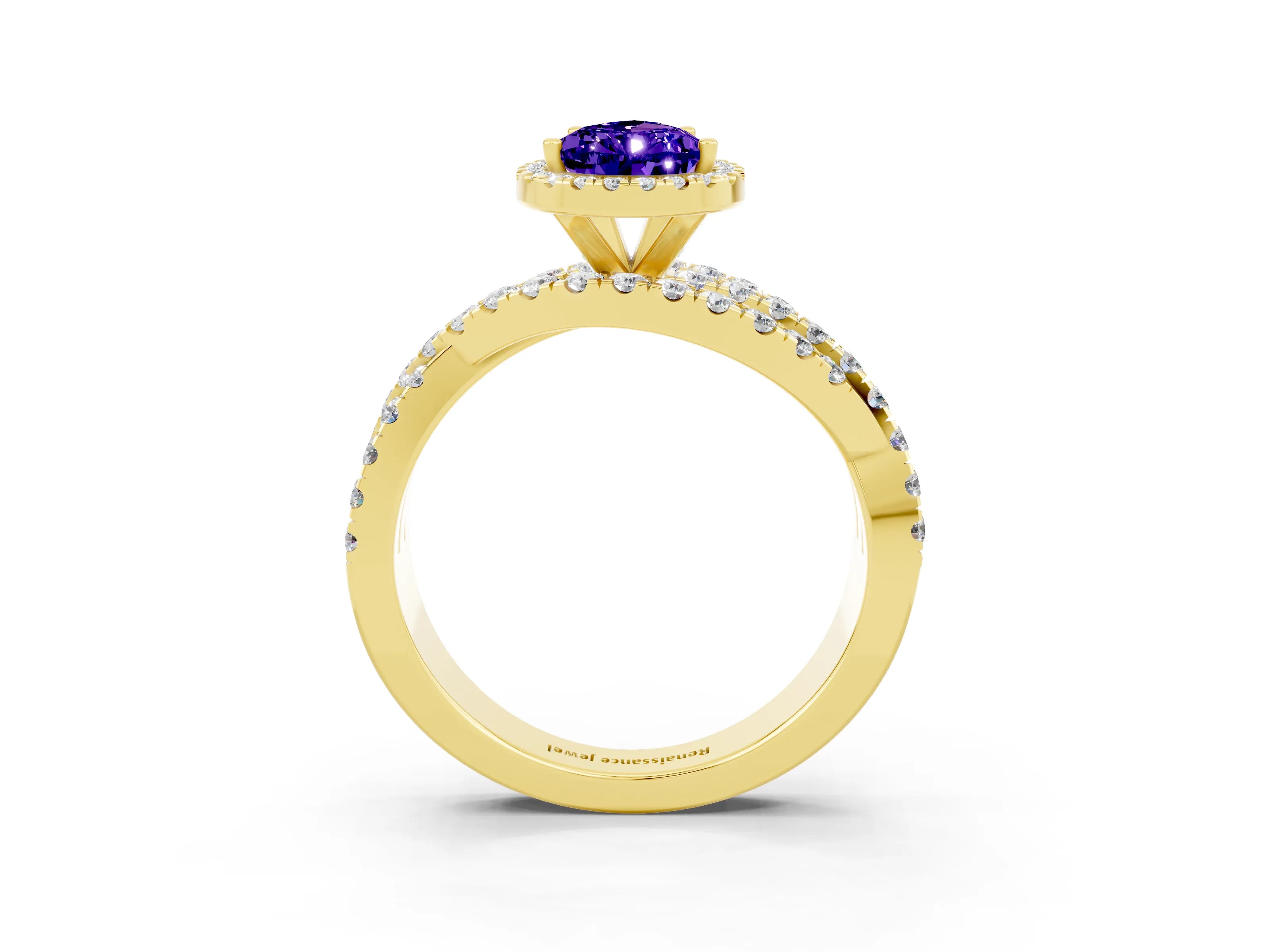 Yellow gold Pear Cut Cut Halo Split Shank Prong Setting Ring_15