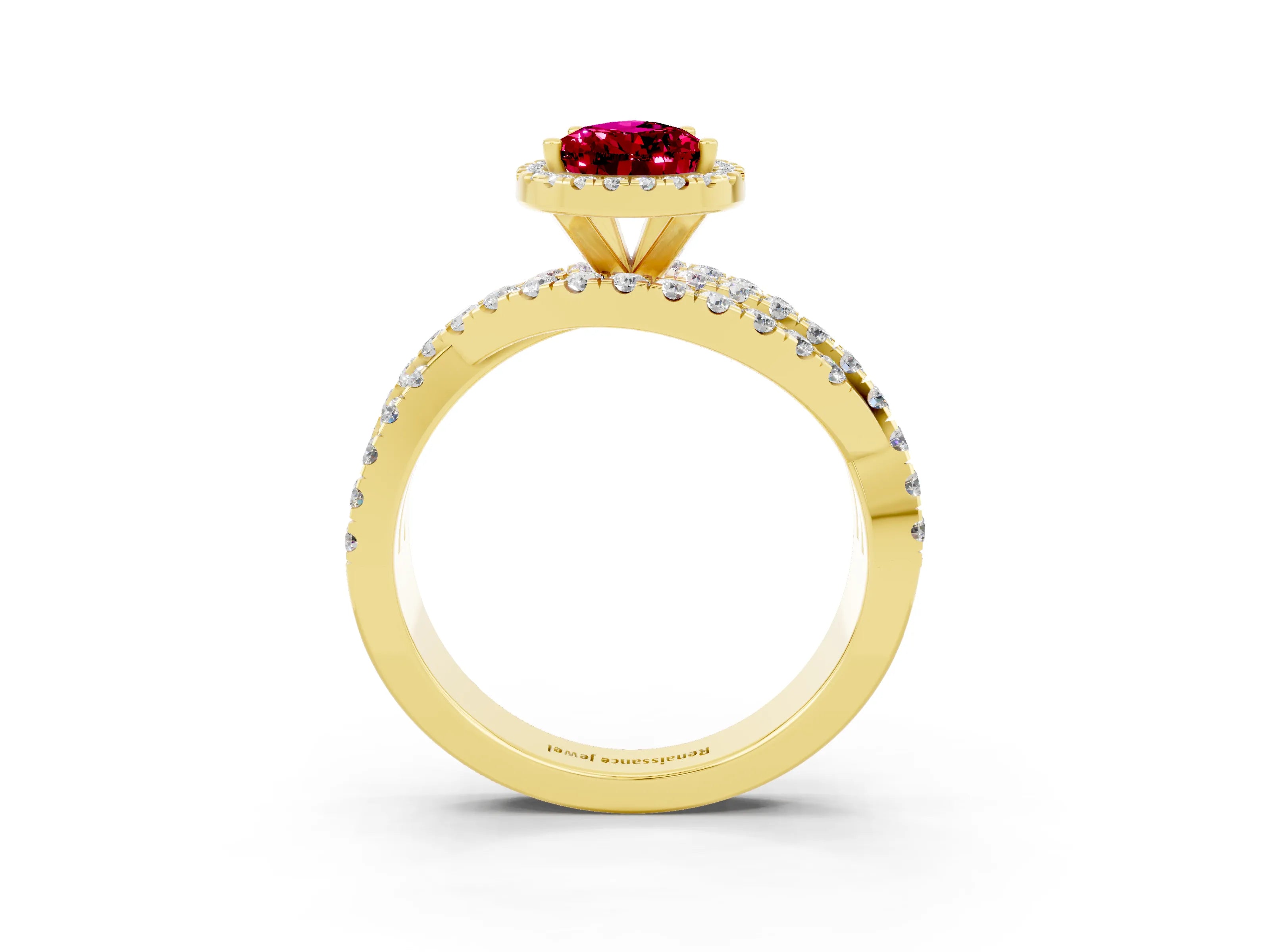 Yellow gold Pear Cut Cut Halo Split Shank Prong Setting Ring_15