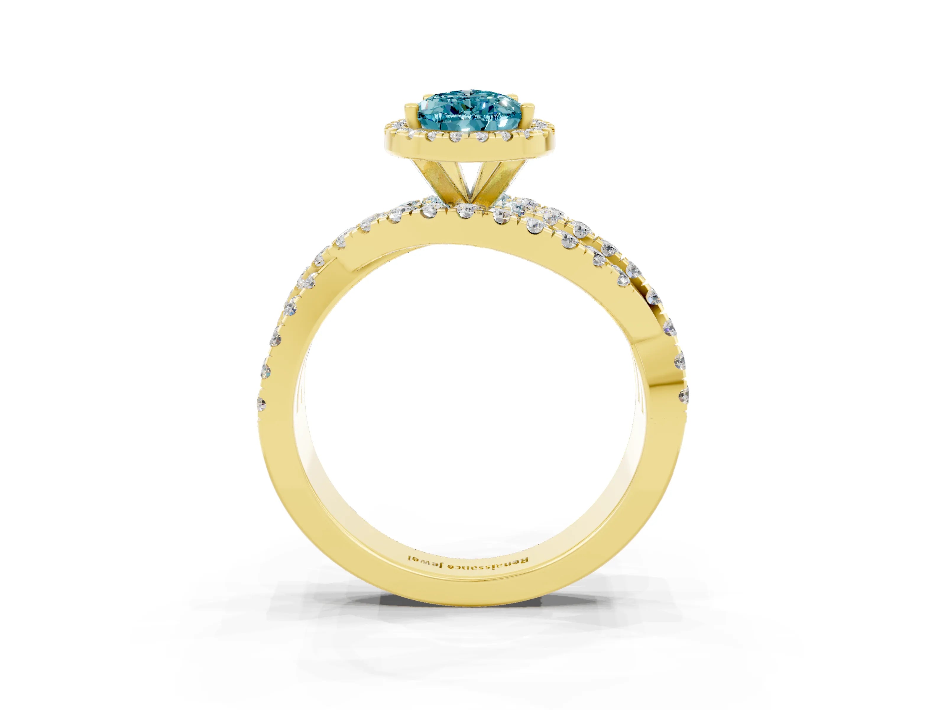 Yellow gold Pear Cut Cut Halo Split Shank Prong Setting Ring_15