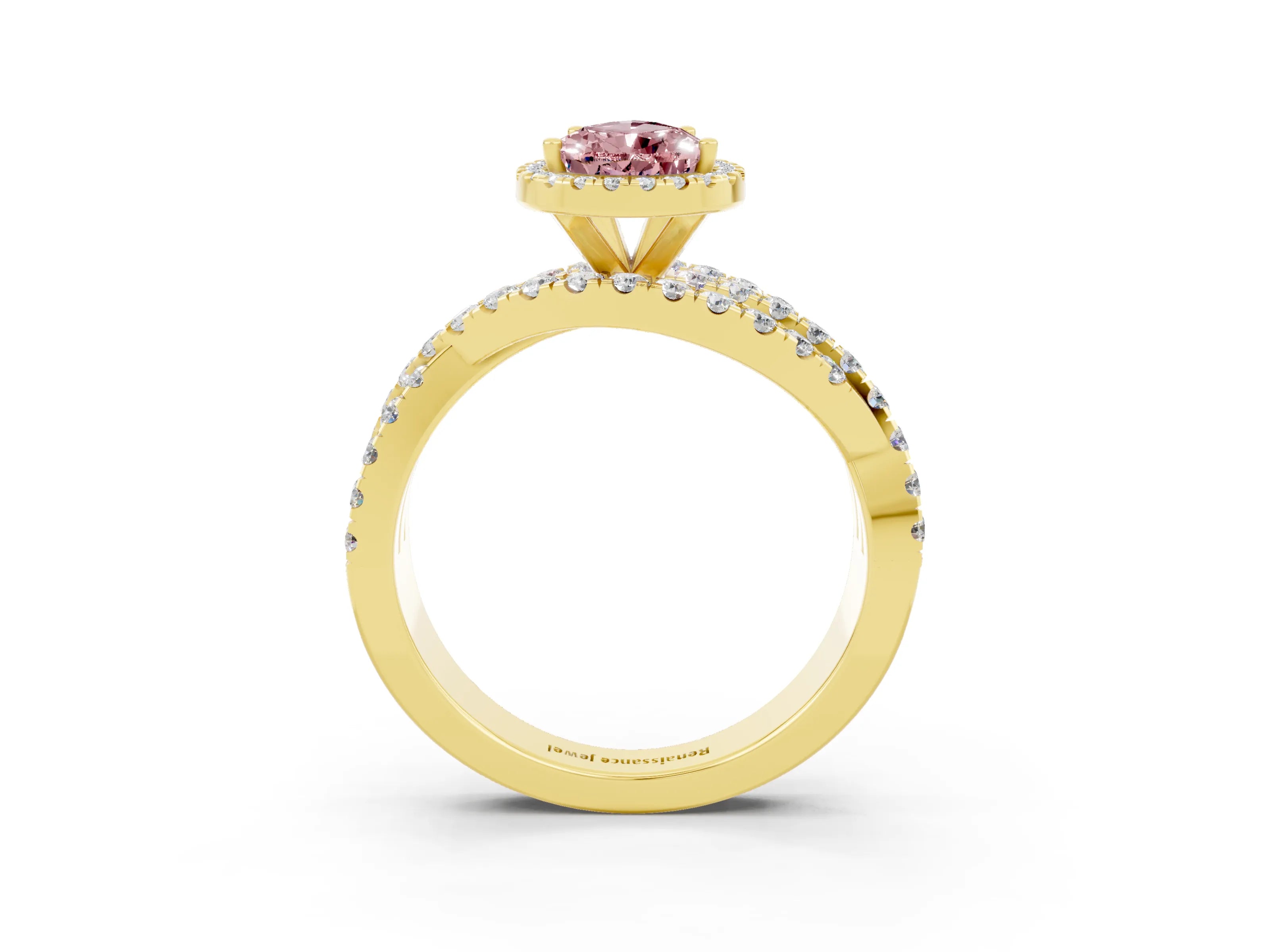 Yellow gold Pear Cut Cut Halo Split Shank Prong Setting Ring_15