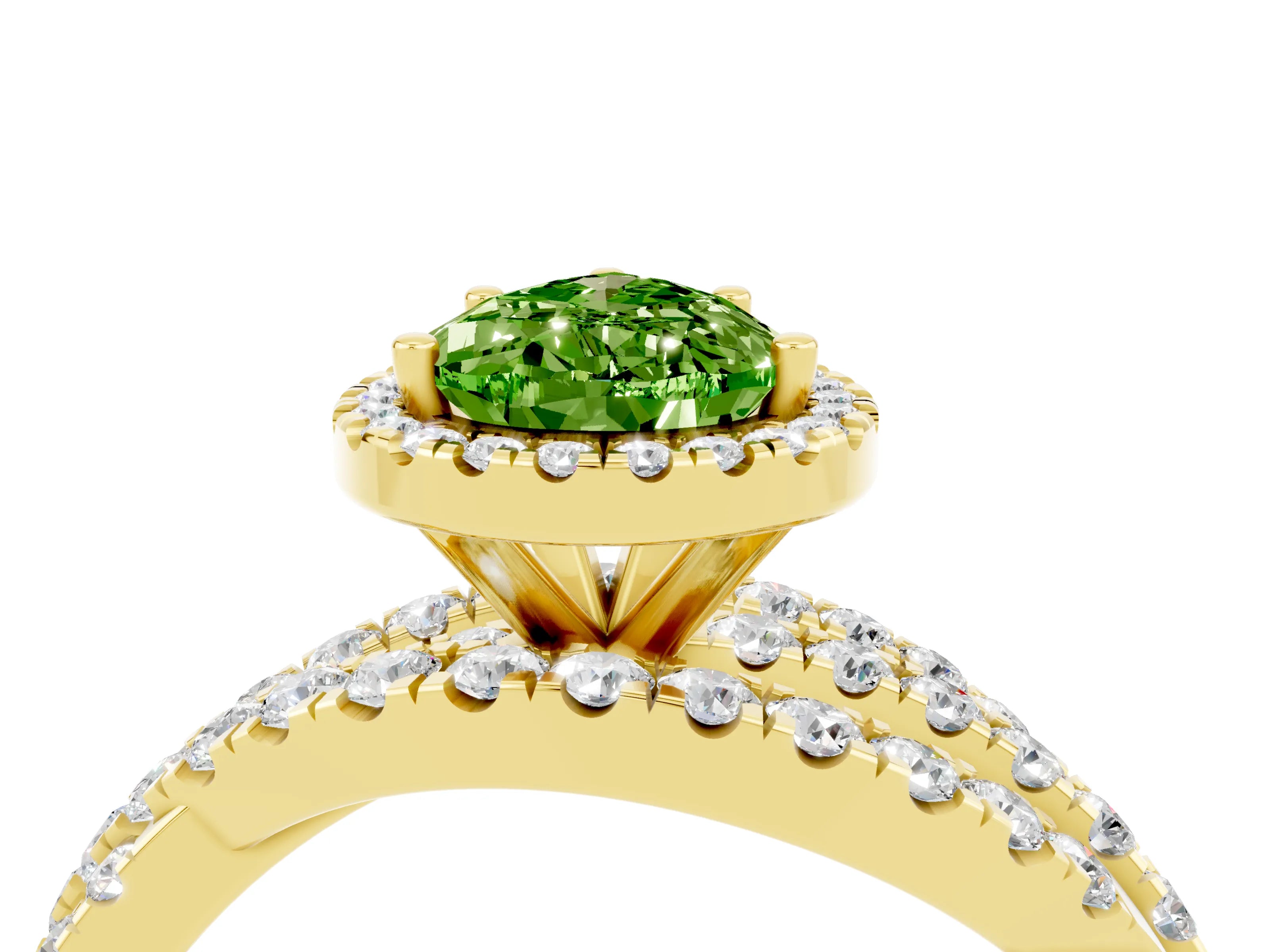 Yellow gold Pear Cut Cut Halo Split Shank Prong Setting Ring_16