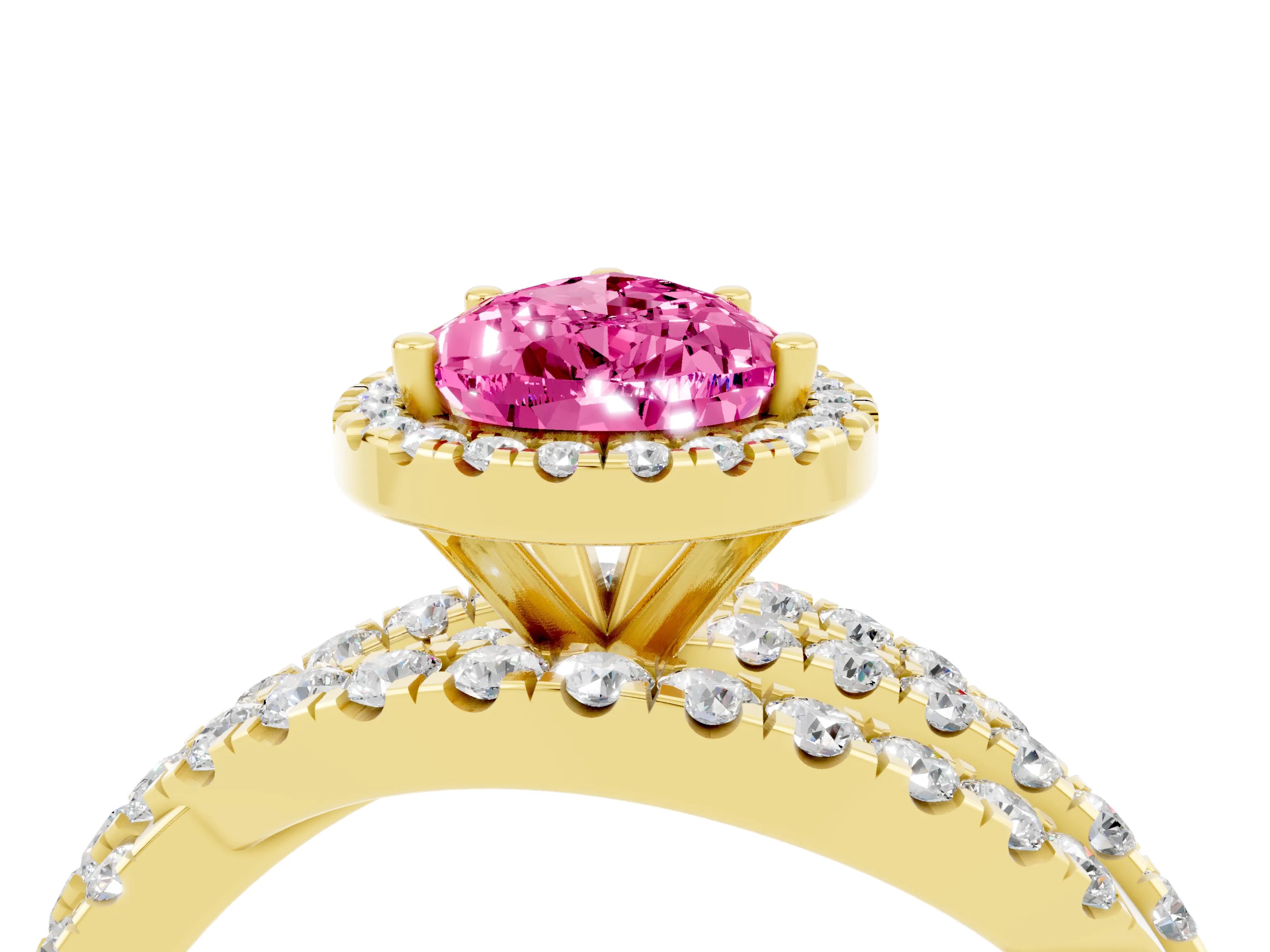Yellow gold Pear Cut Cut Halo Split Shank Prong Setting Ring_16