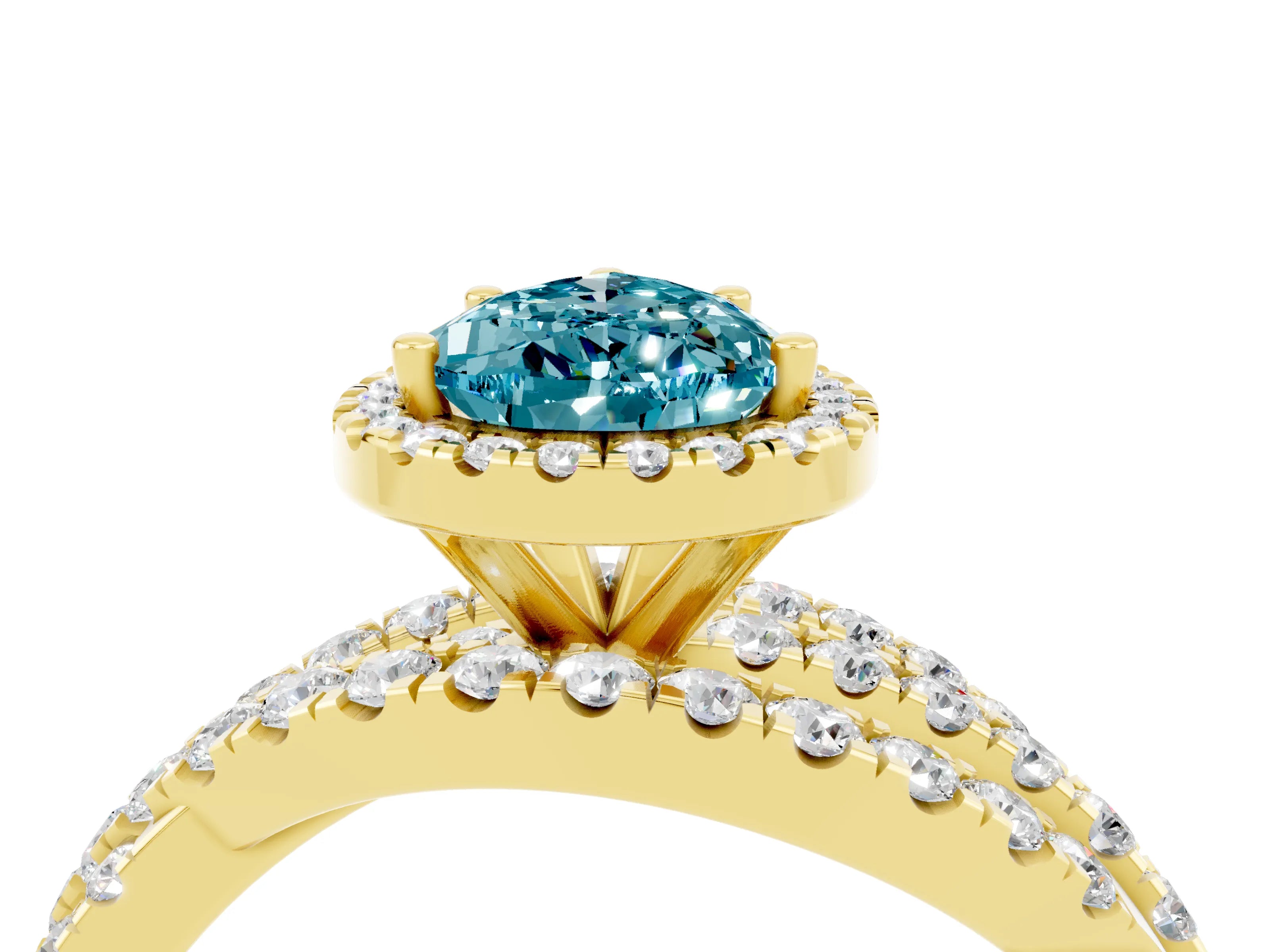 Yellow gold Pear Cut Cut Halo Split Shank Prong Setting Ring_16
