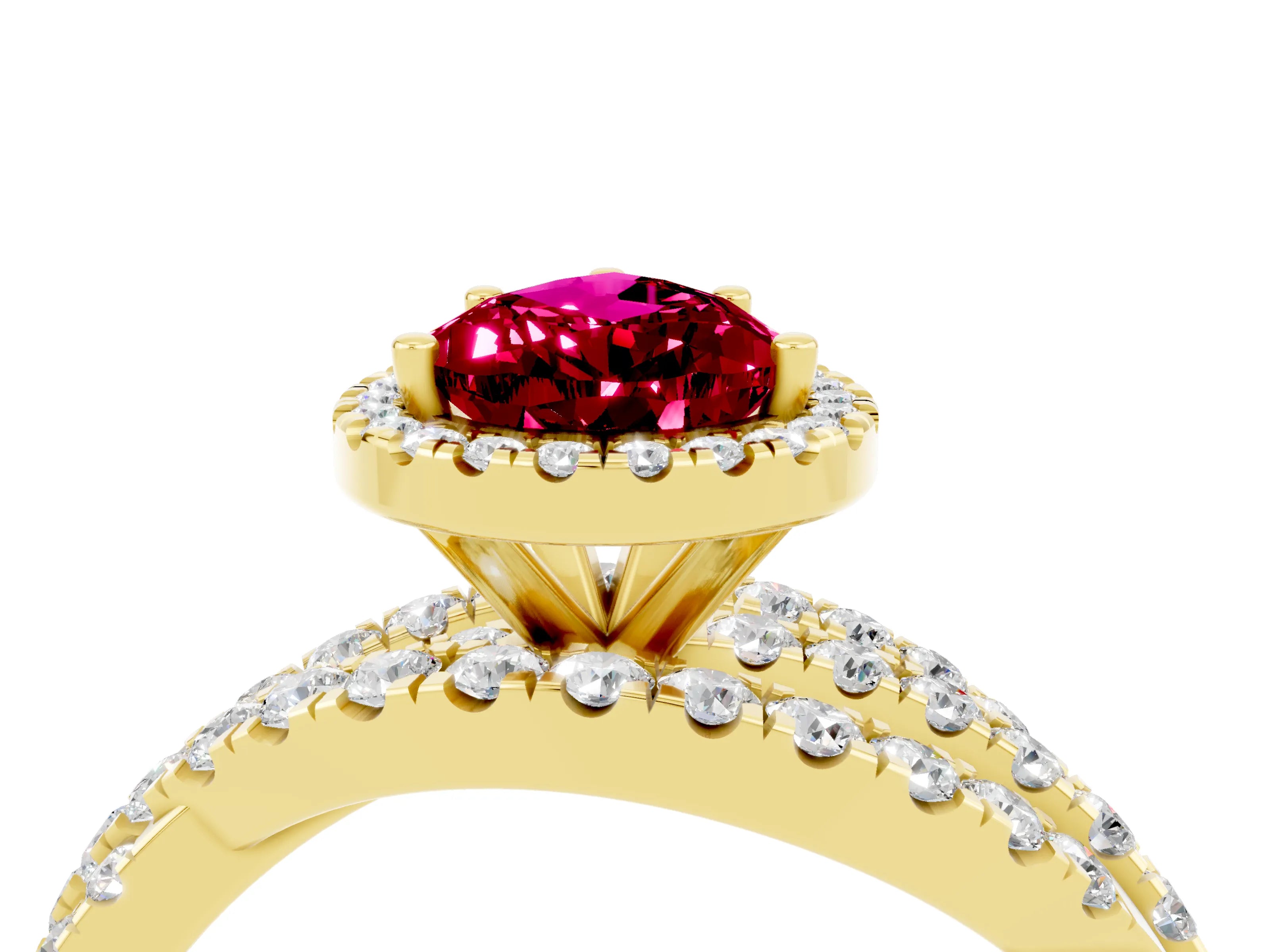 Yellow gold Pear Cut Cut Halo Split Shank Prong Setting Ring_16