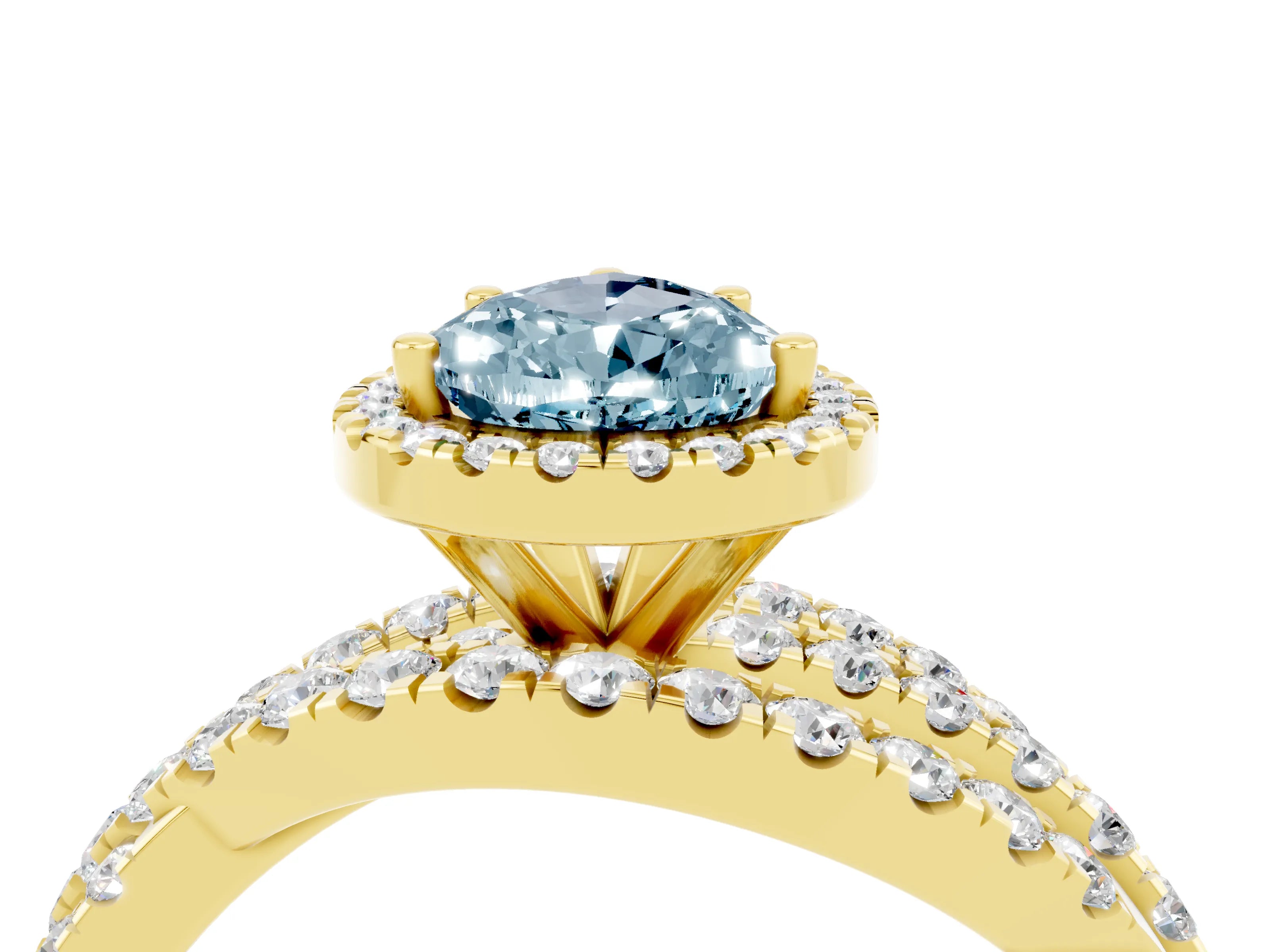 Yellow gold Pear Cut Cut Halo Split Shank Prong Setting Ring_16