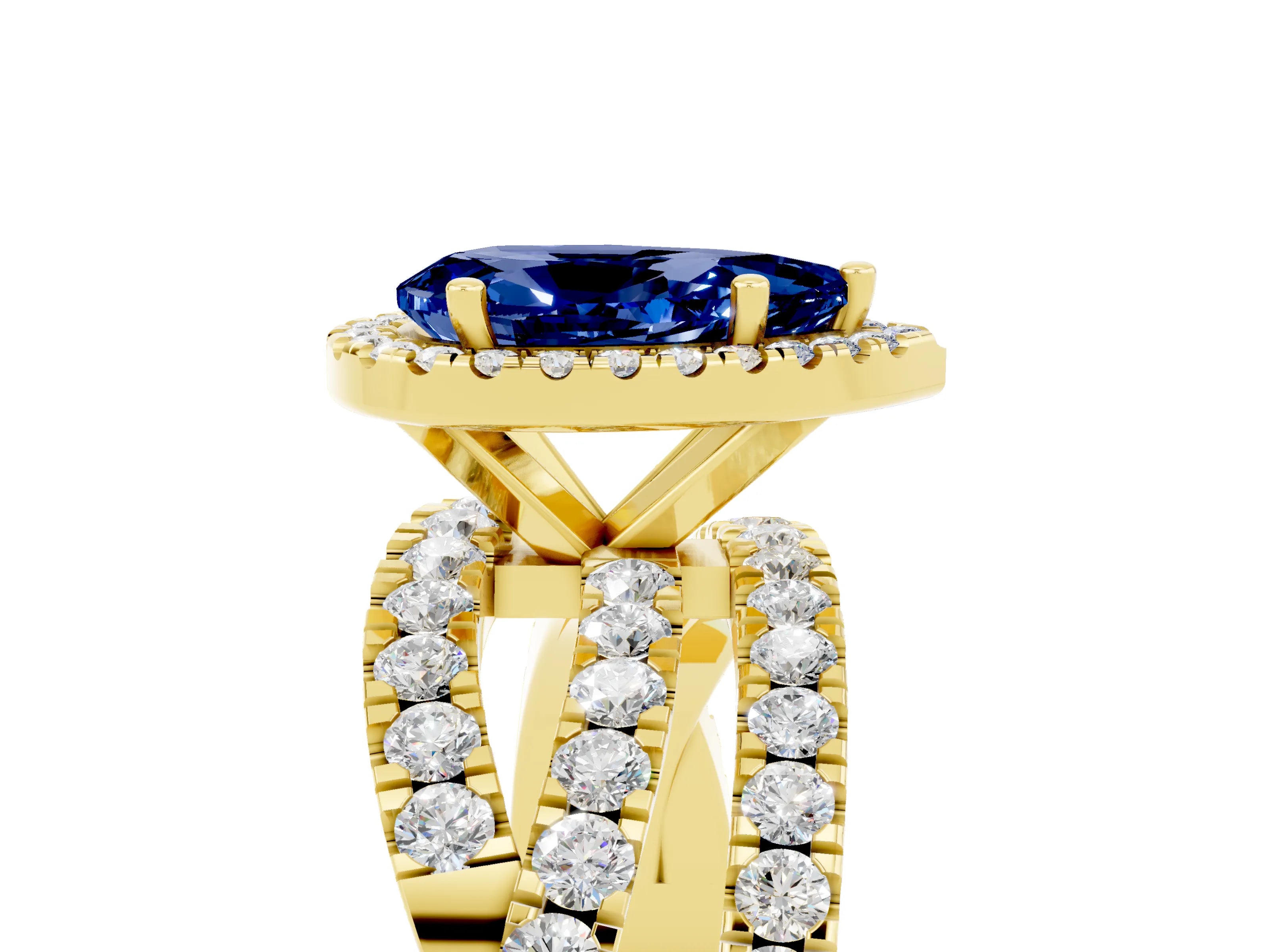Yellow gold Pear Cut Cut Halo Split Shank Prong Setting Ring_17