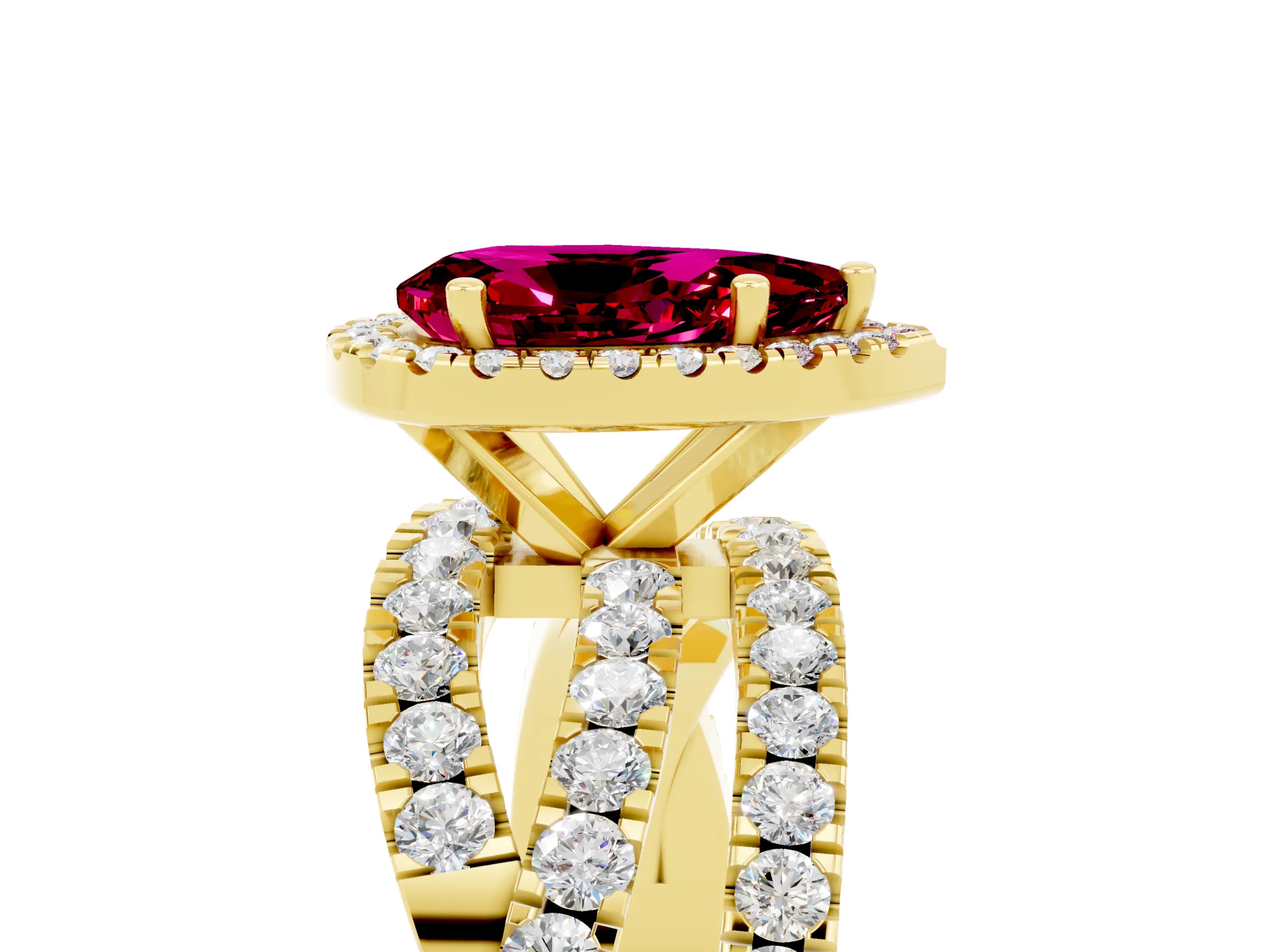 Yellow gold Pear Cut Cut Halo Split Shank Prong Setting Ring_17