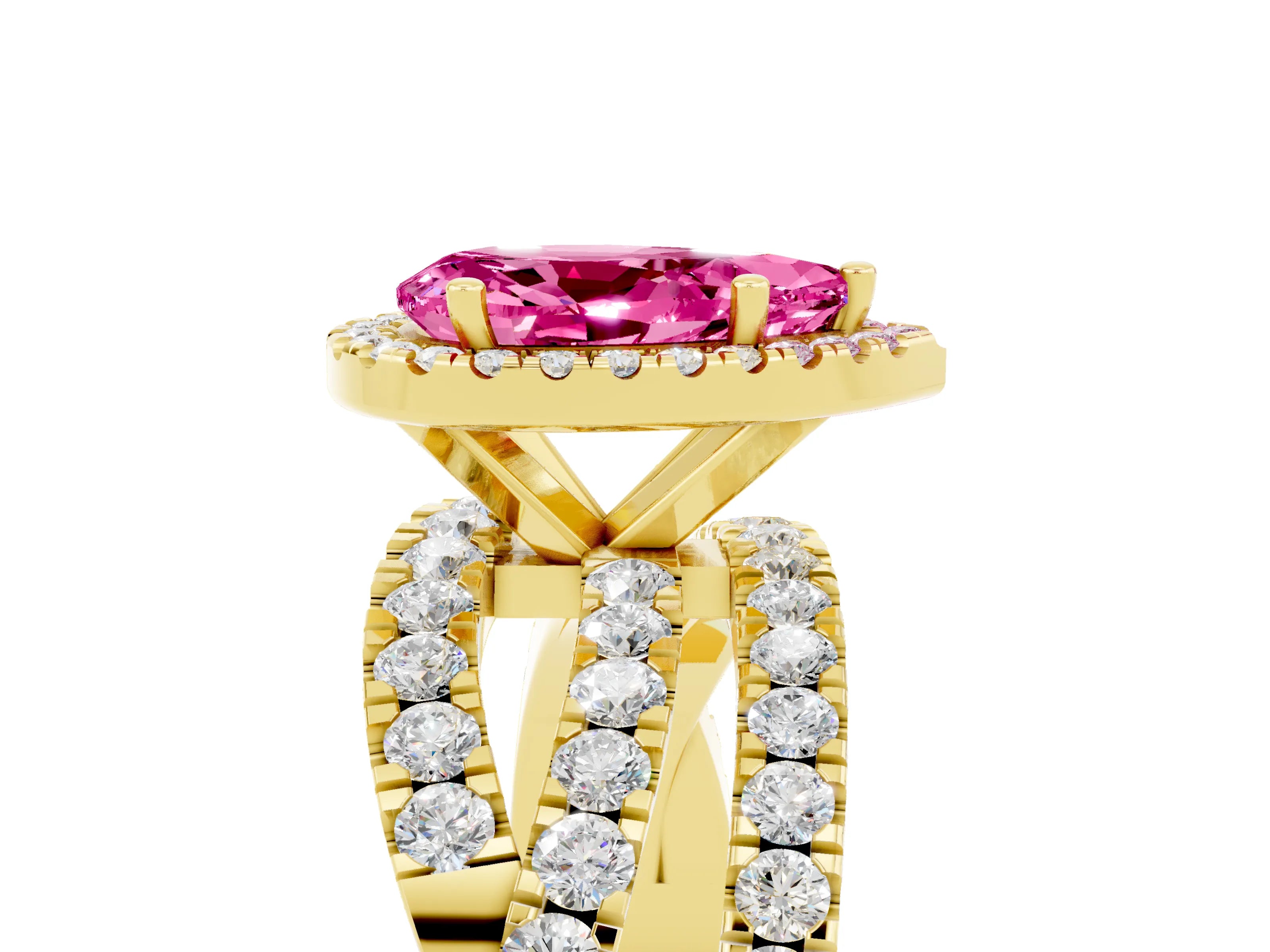 Yellow gold Pear Cut Cut Halo Split Shank Prong Setting Ring_17