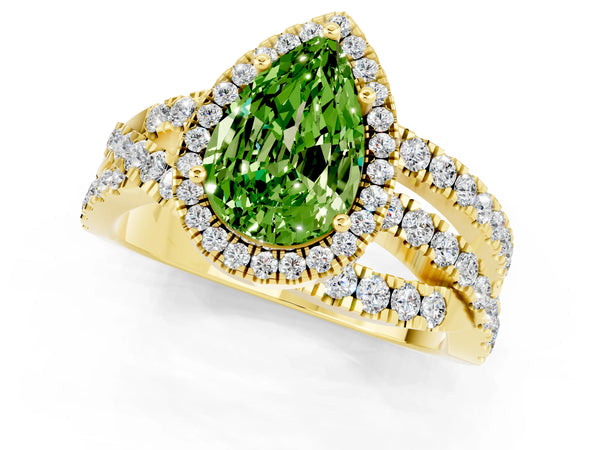 Yellow gold Pear Cut Cut Halo Split Shank Prong Setting Ring