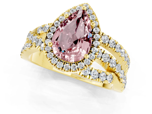 Yellow gold Pear Cut Cut Halo Split Shank Prong Setting Ring