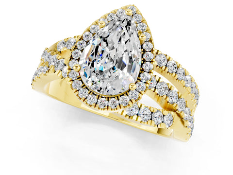 Yellow gold Pear Cut Cut Halo Split Shank Prong Setting Ring_25
